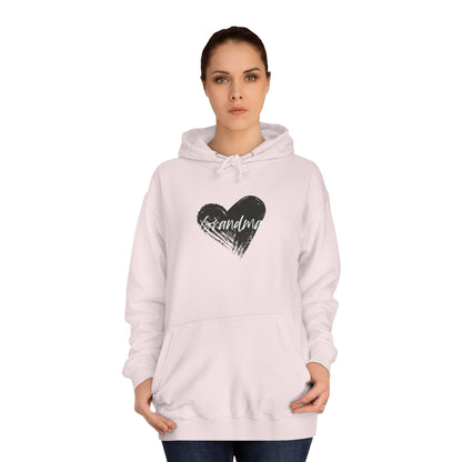 GRANDMA College Hoodie with Heart Design, Cozy College Apparel, Casual Sweatshirt, Gift for Students, Perfect for Campus Life, Trendy Hoodie