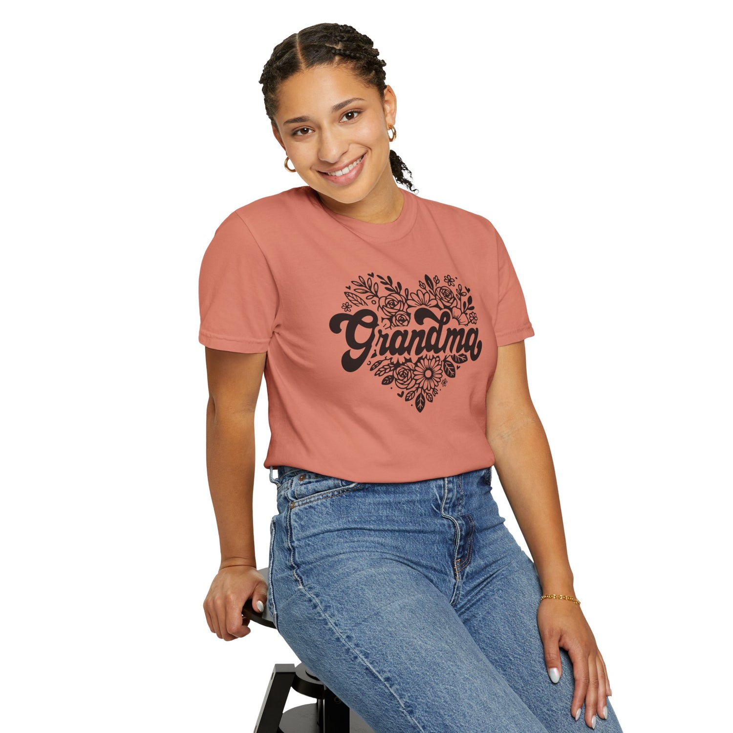 Grandma Large Center Floral Heart T-Shirt, Gift for Grandma, Mother&