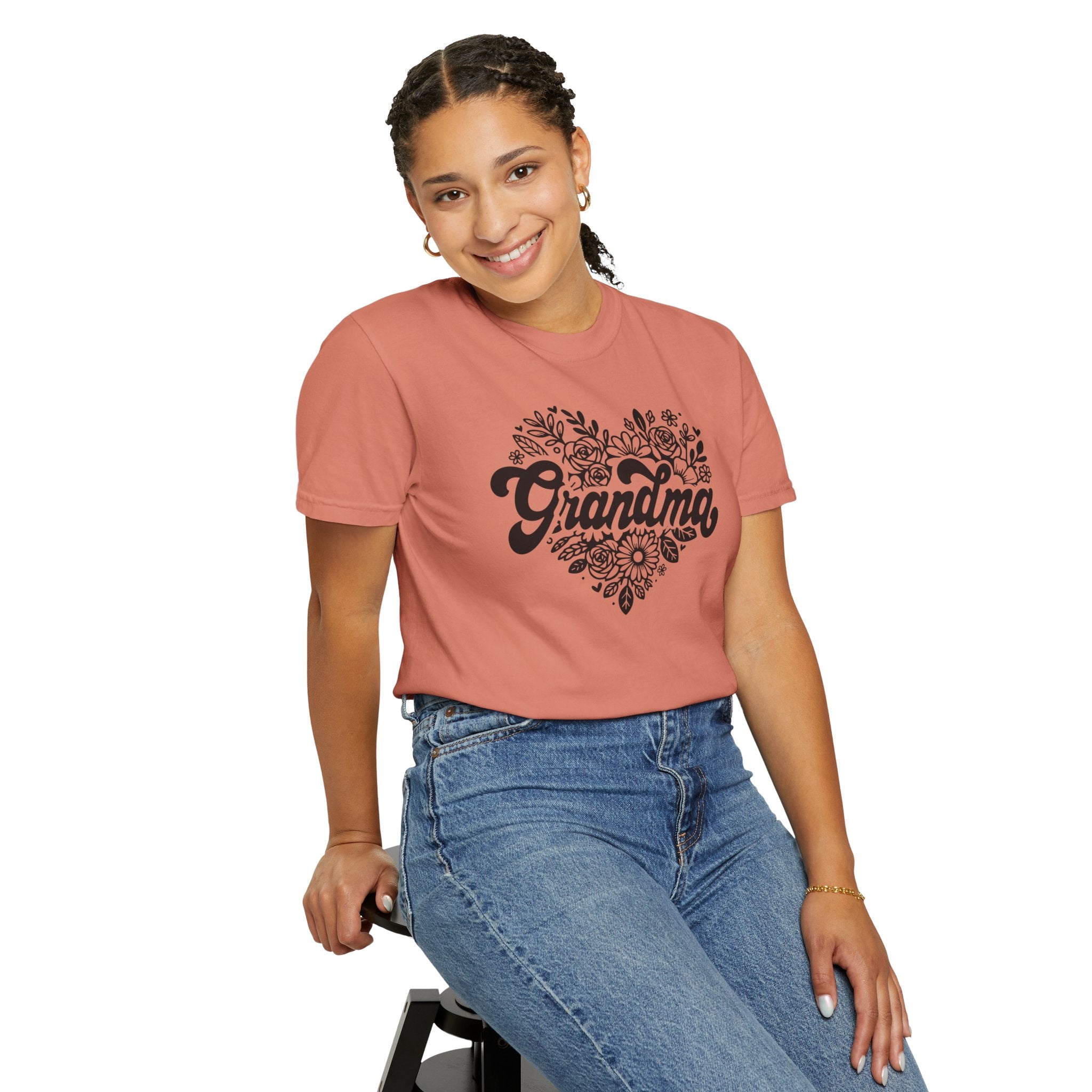 Grandma Large Center Floral Heart T-Shirt, Gift for Grandma, Mother&