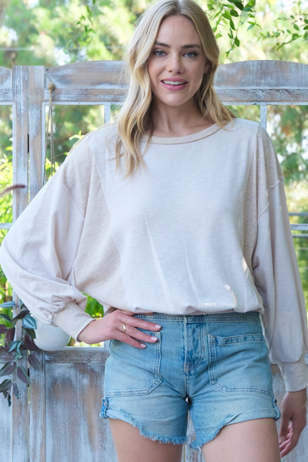 Hailey &amp; Co Rib and Two Tone Knit Mixed Top