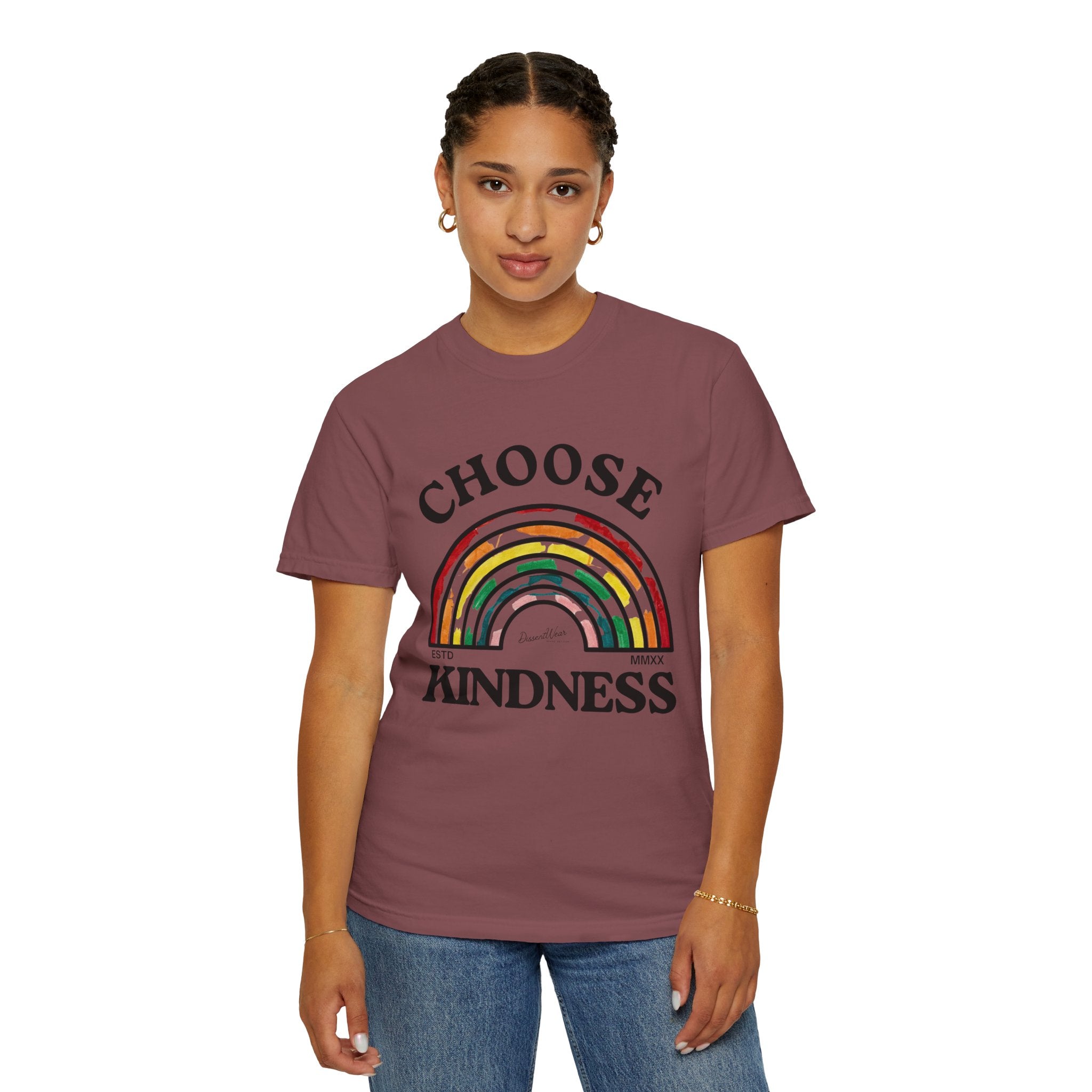 Choose Kindness Unisex Garment-Dyed T-Shirt | Positive Vibes, Casual Wear, Gift for Friends, Motivational Tee, Rainbow Design