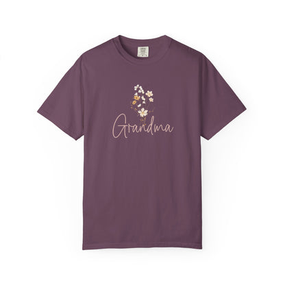 Flower Grandma Unisex Garment-Dyed T-Shirt, Gift for Grandma, Floral Tee, Mother&