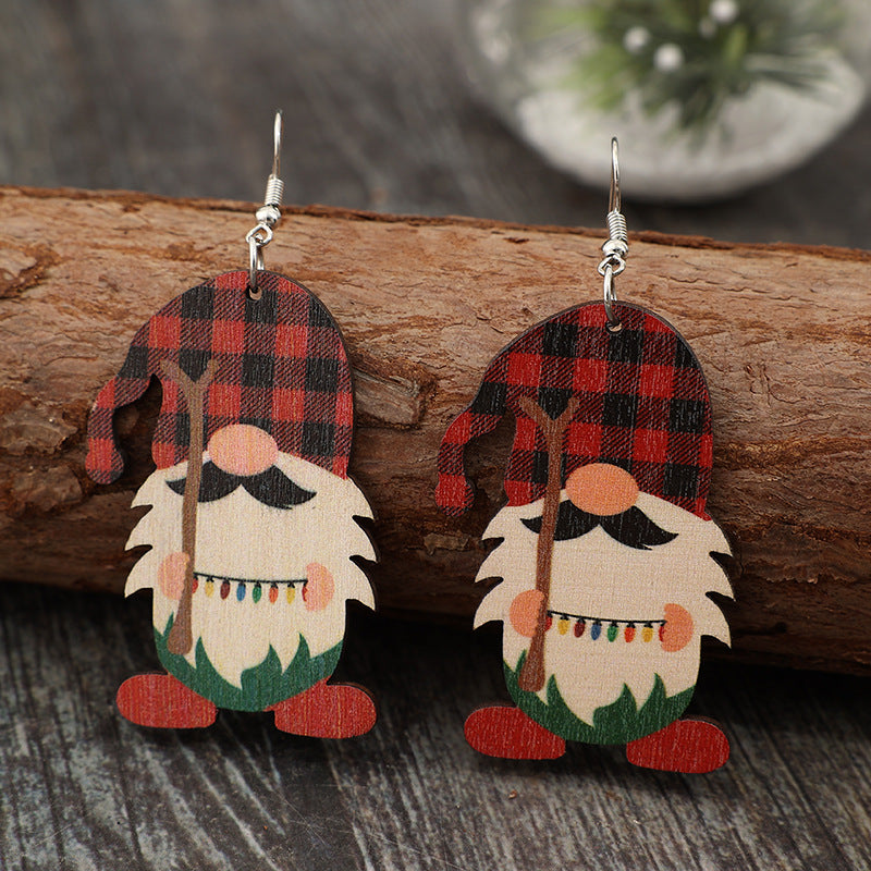 Wooden Pointed Hat Gnome Earrings Christmas Ugly Sweater Party