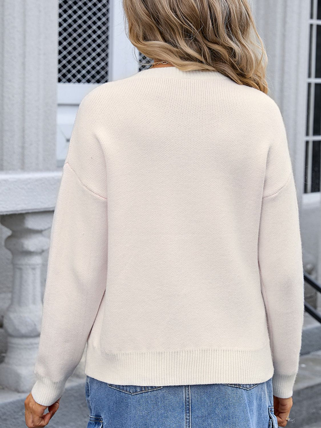 3 Bow Graphic Round Neck Long Sleeve Sweater