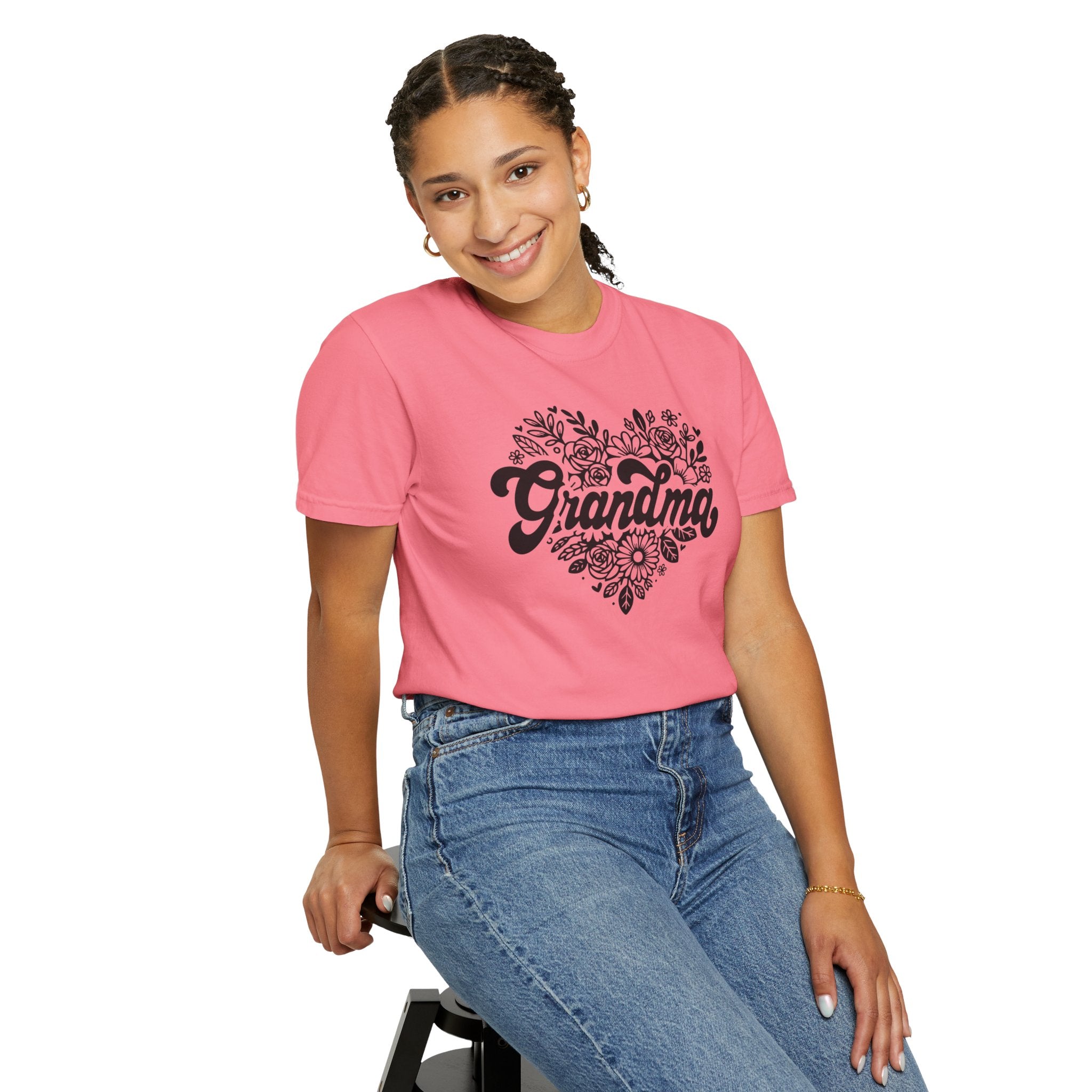 Grandma Large Center Floral Heart T-Shirt, Gift for Grandma, Mother&