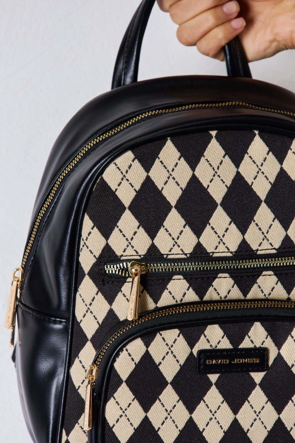 David Jones Argyle Pattern PU Leather Backpack