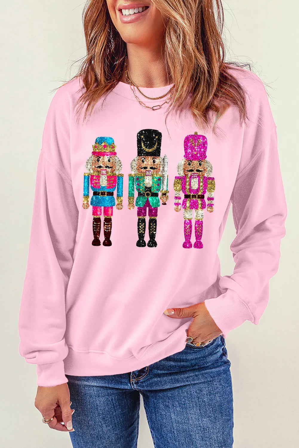 Nutcracker Graphic Round Neck Long Sleeve Sweatshirt Ugly Sweater Ugly Sweater Party Contest