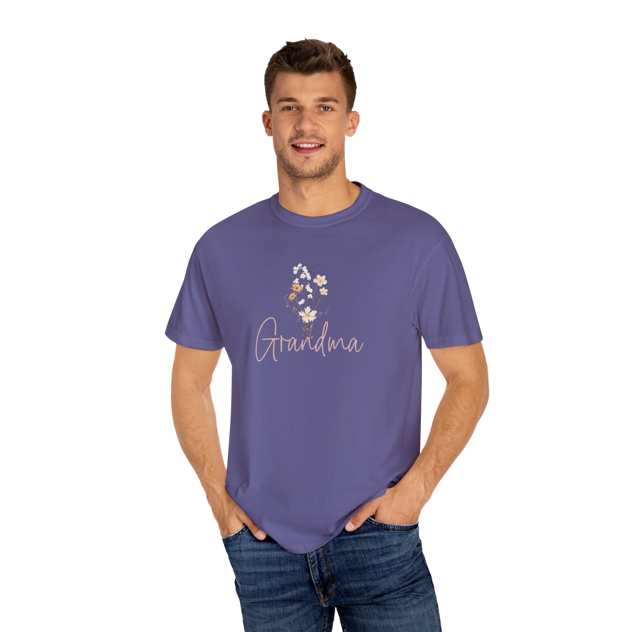 Flower Grandma Unisex Garment-Dyed T-Shirt, Gift for Grandma, Floral Tee, Mother&