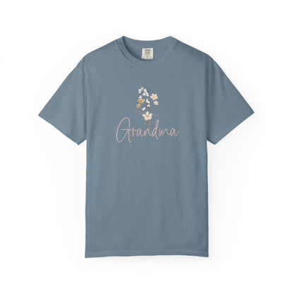 Flower Grandma Unisex Garment-Dyed T-Shirt, Gift for Grandma, Floral Tee, Mother&