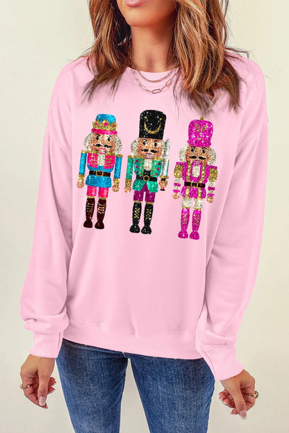 Nutcracker Graphic Round Neck Long Sleeve Sweatshirt Ugly Sweater Ugly Sweater Party Contest