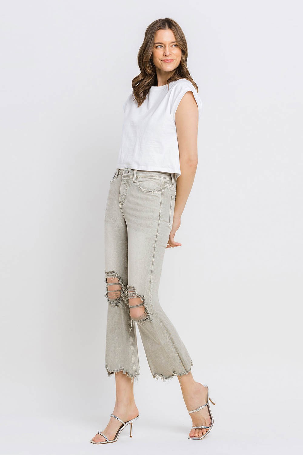 Lovervet Distressed Raw Hem Cropped Flare Jeans