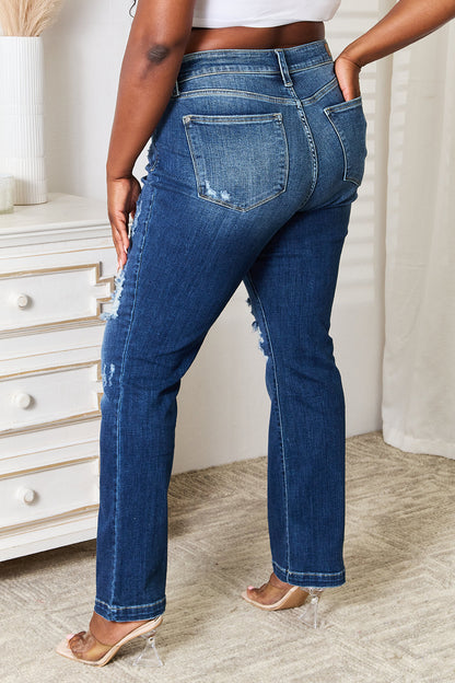 Judy Blue Full Size Mid Rise Hand Sand &amp; Destroy Bootcut Jeans