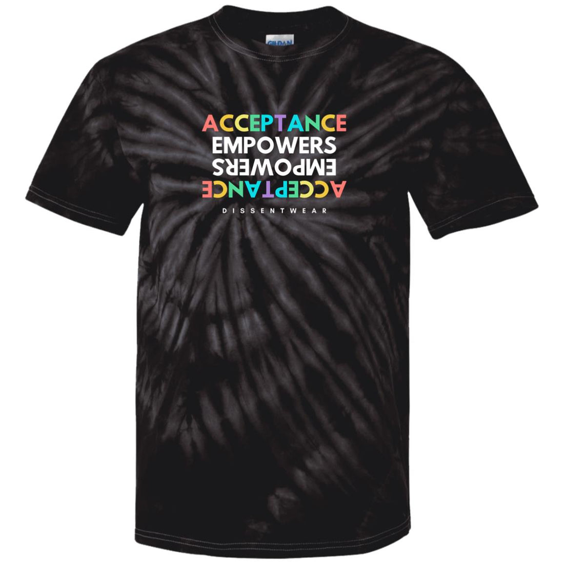 Black tie-dye tee with text &