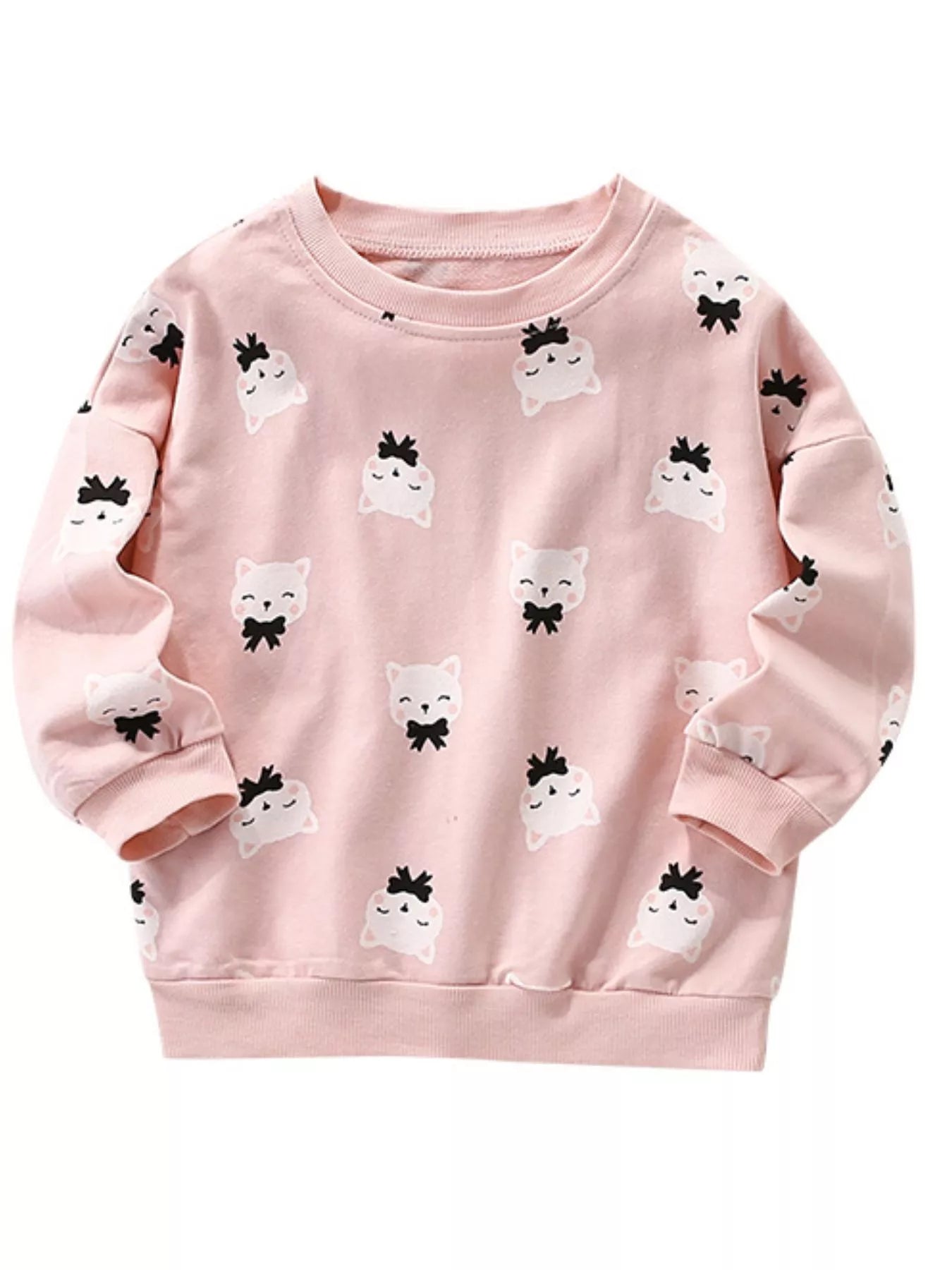 Pink sweatshirt with cat prints on a white background