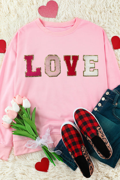 LOVE Patch Round Neck Dropped Shoulder Sweatshirt