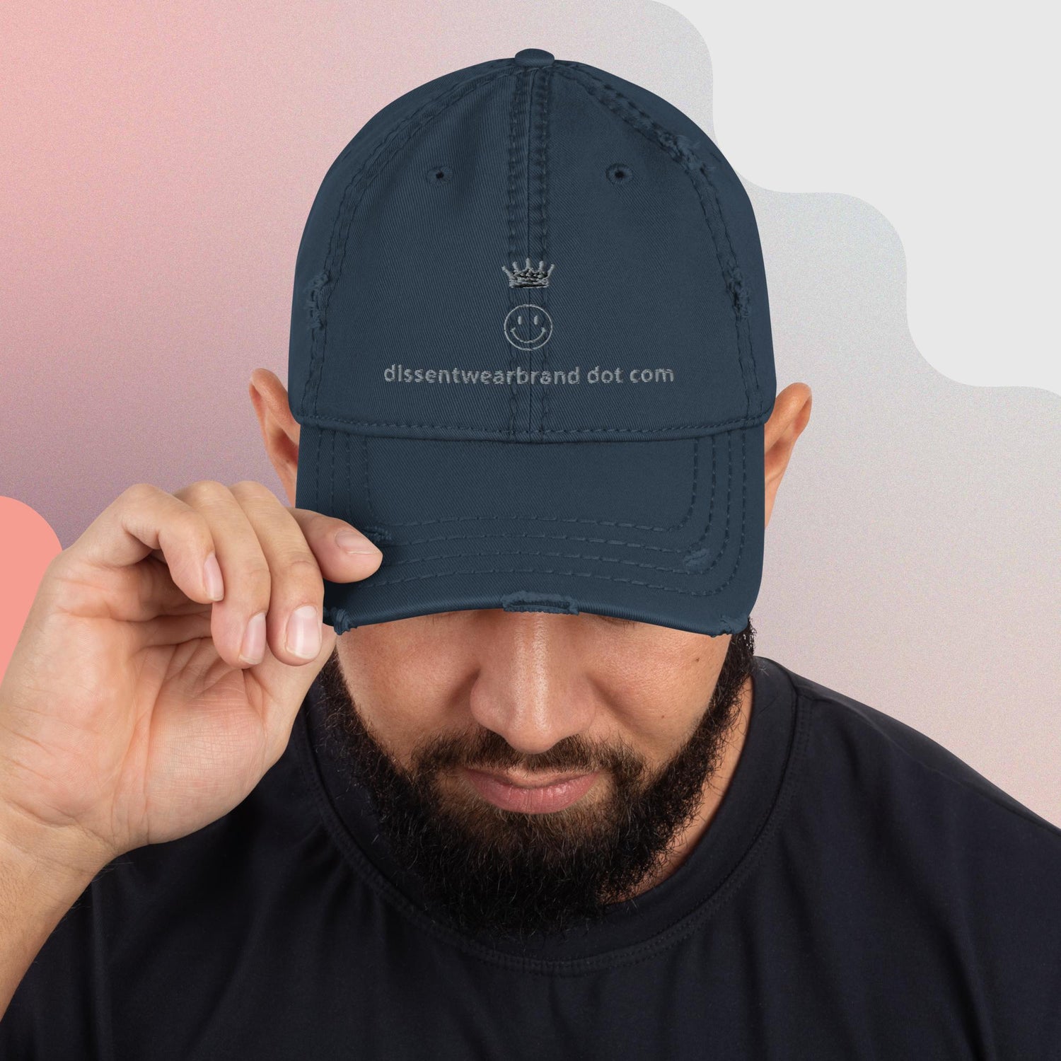 DissentWearBrand Dot Com Smiley Distressed Dad Hat