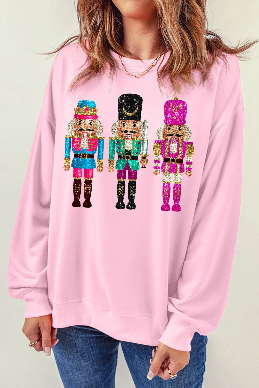 Nutcracker Graphic Round Neck Long Sleeve Sweatshirt Ugly Sweater Ugly Sweater Party Contest