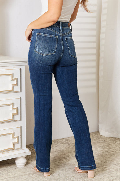 Judy Blue Full Size Mid Rise Hand Sand &amp; Destroy Bootcut Jeans