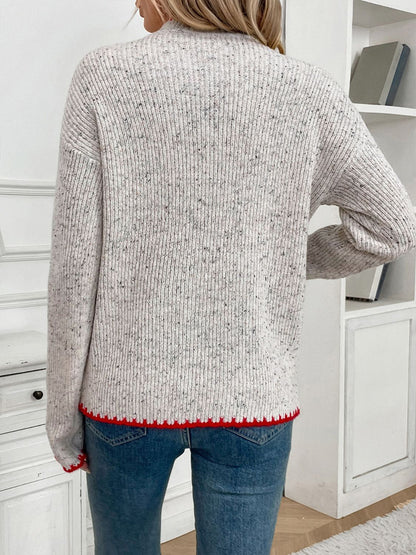 Heart Round Neck Long Sleeve Sweater