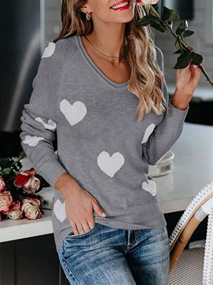 Heart Scoop Neck Long Sleeve Sweater