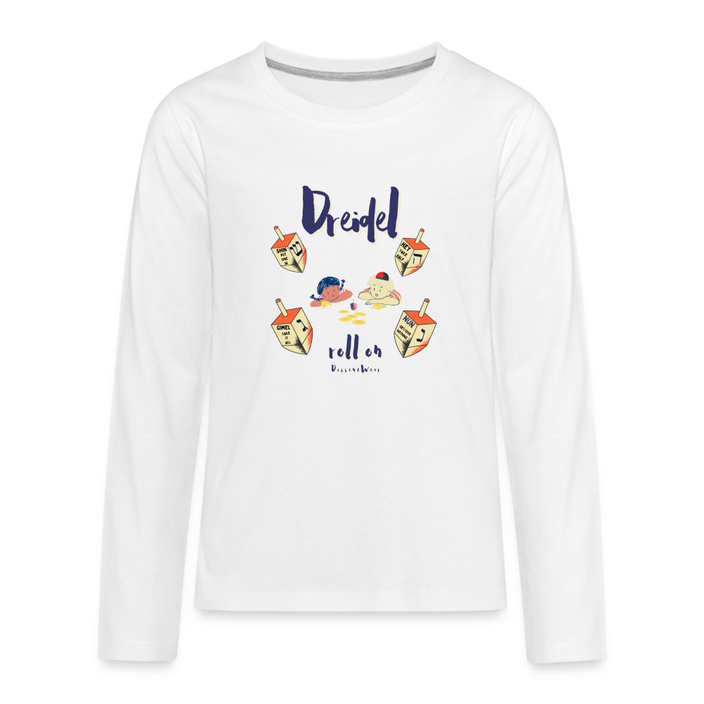 Dreidel Roll On Long Sleeve Tee - white