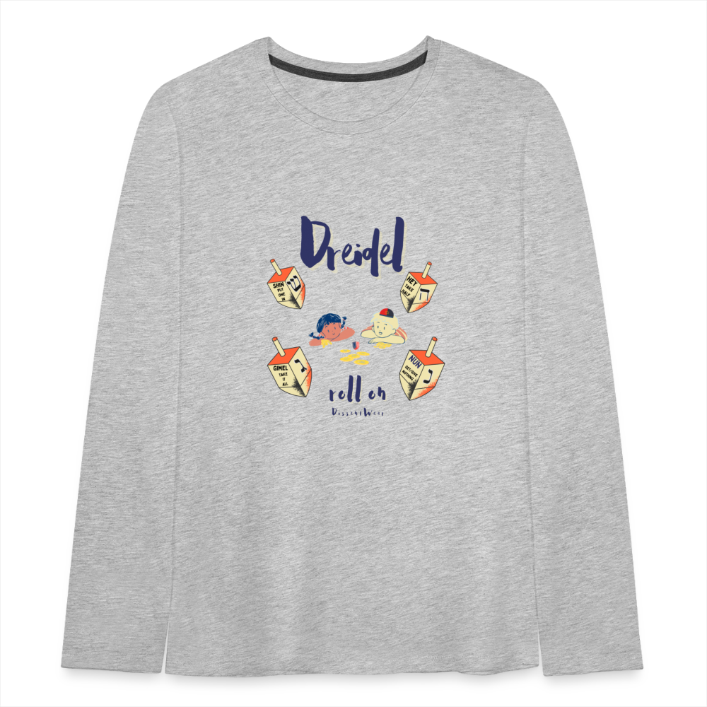 Dreidel Roll On Long Sleeve Tee - heather gray