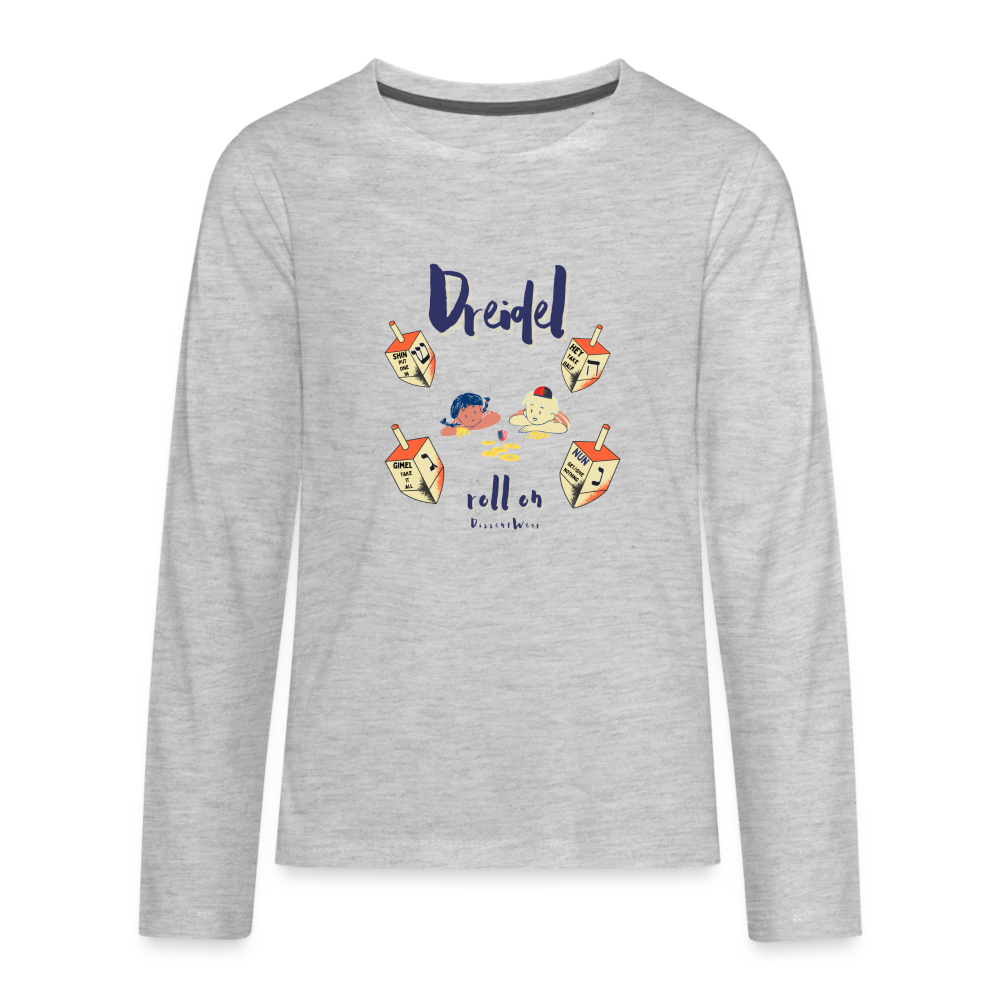 Dreidel Roll On Long Sleeve Tee - heather gray