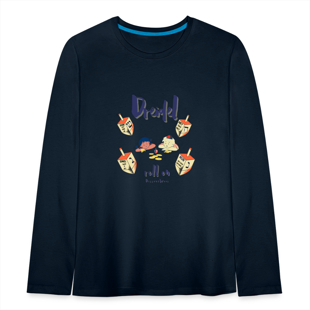 Dreidel Roll On Long Sleeve Tee - deep navy