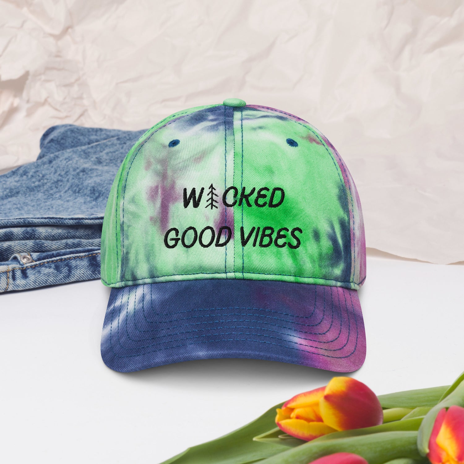 Wicked Good Vibes Tie dye hat (multiple color options)