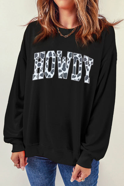 Round Neck Long Sleeve Howdy Graphic Sweatshirt