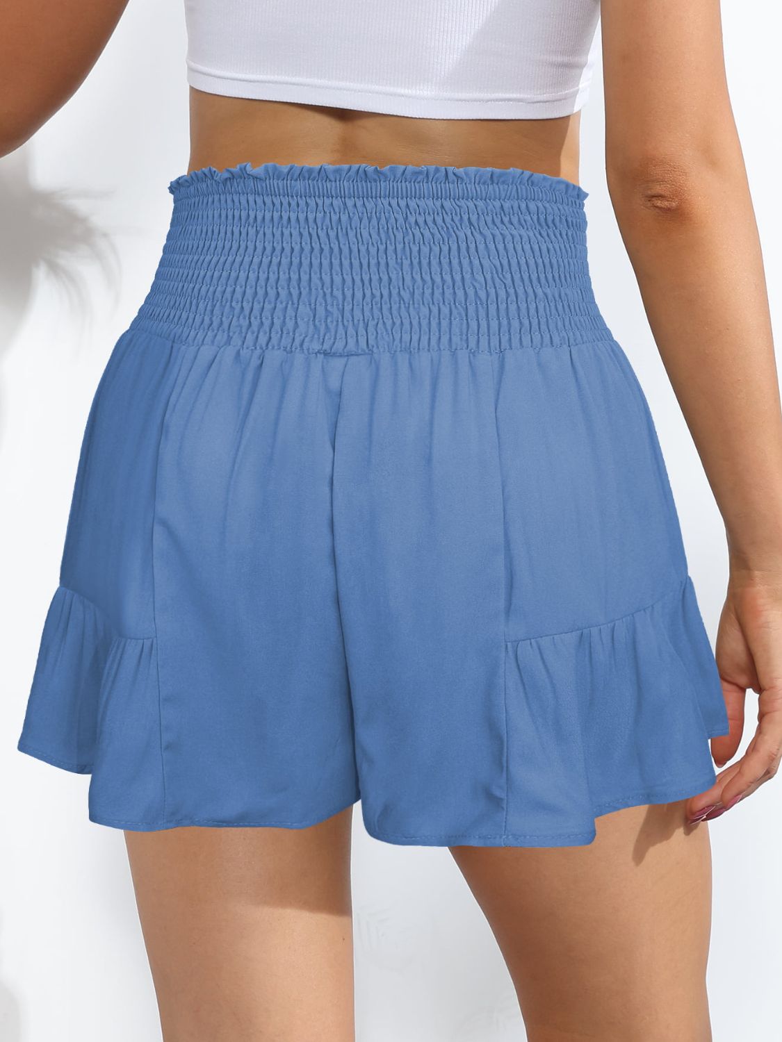 Smocked Tie-Front High-Rise Shorts