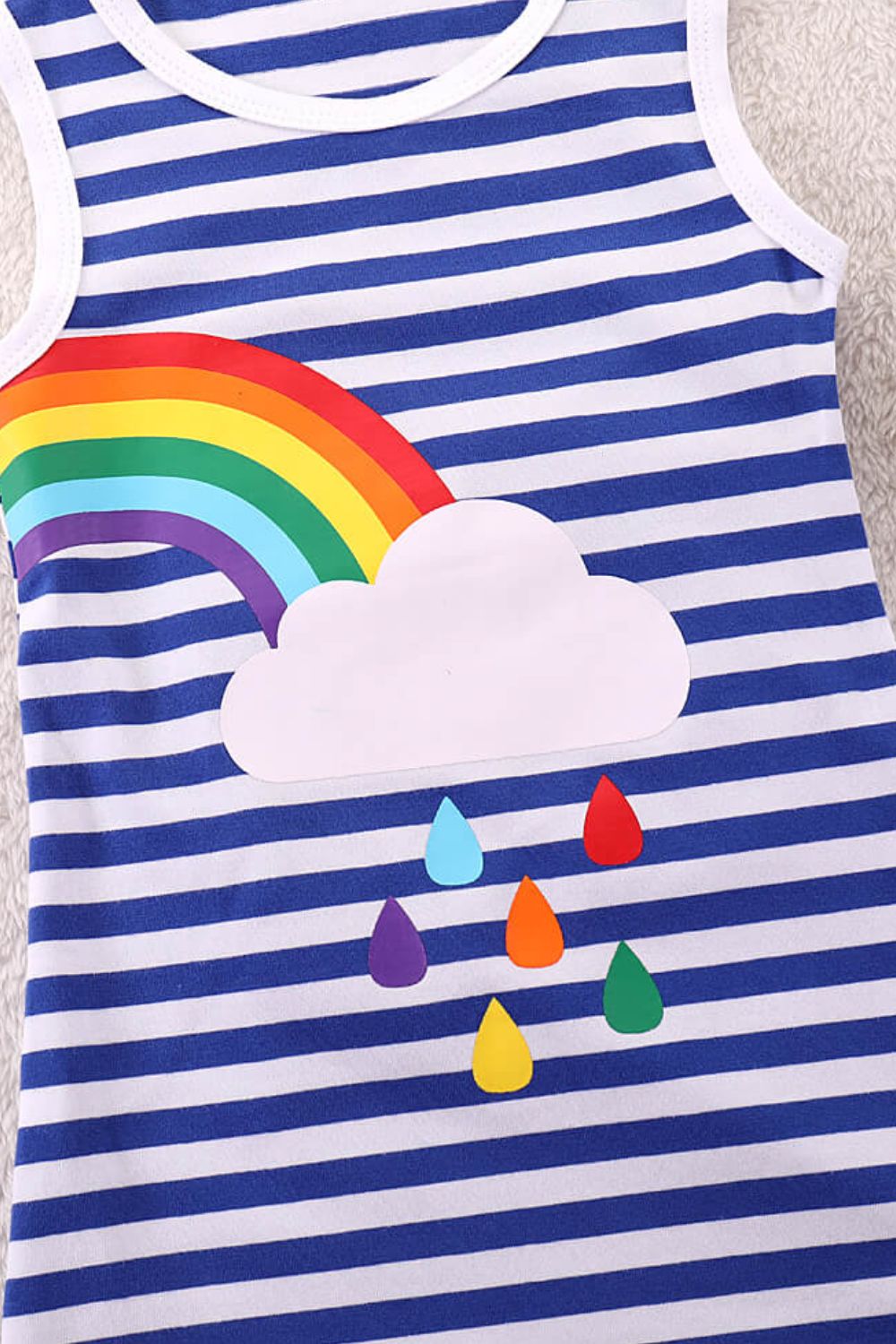 Girls Rainbow Graphic Striped Sleeveless Dress