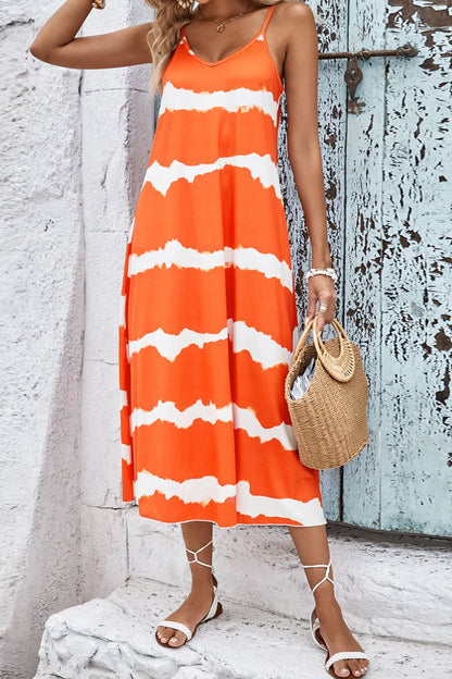 Contrast V-Neck Spaghetti Strap Midi Dress