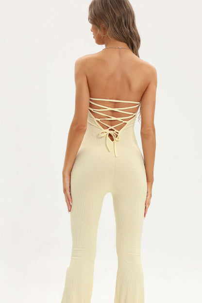 Lace-Up Strapless Jumpsuit