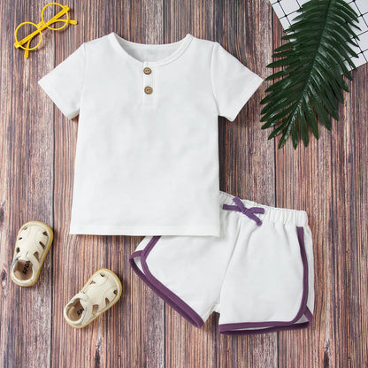 Kids Quarter Button T-Shirt and Drawstring Waist Shorts Set