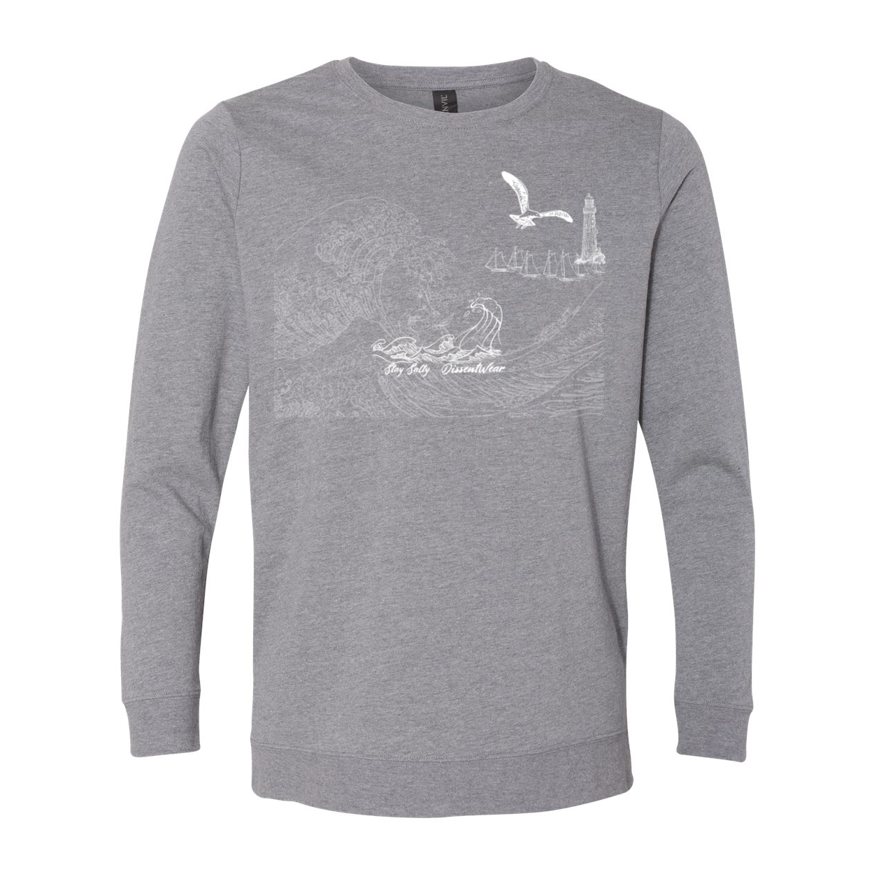 Vintage Sea Waves Illustration Long Sleeve Tee