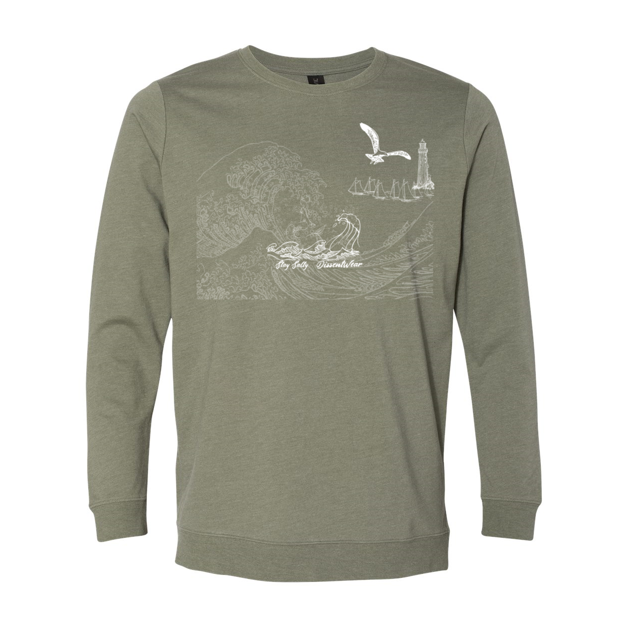 Vintage Sea Waves Illustration Long Sleeve Tee