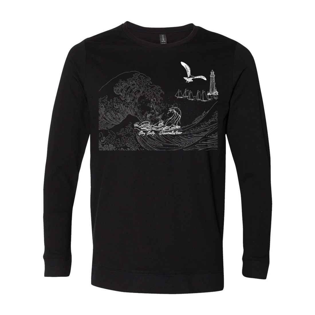 Vintage Sea Waves Illustration Long Sleeve Tee