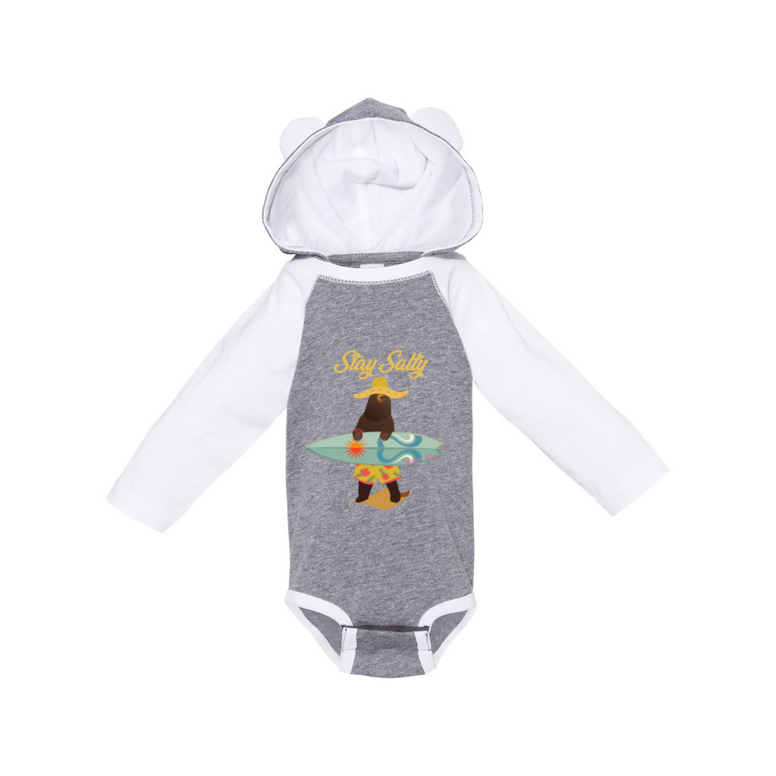 Salty Bear Hooded Infant Bodysuit with Ears