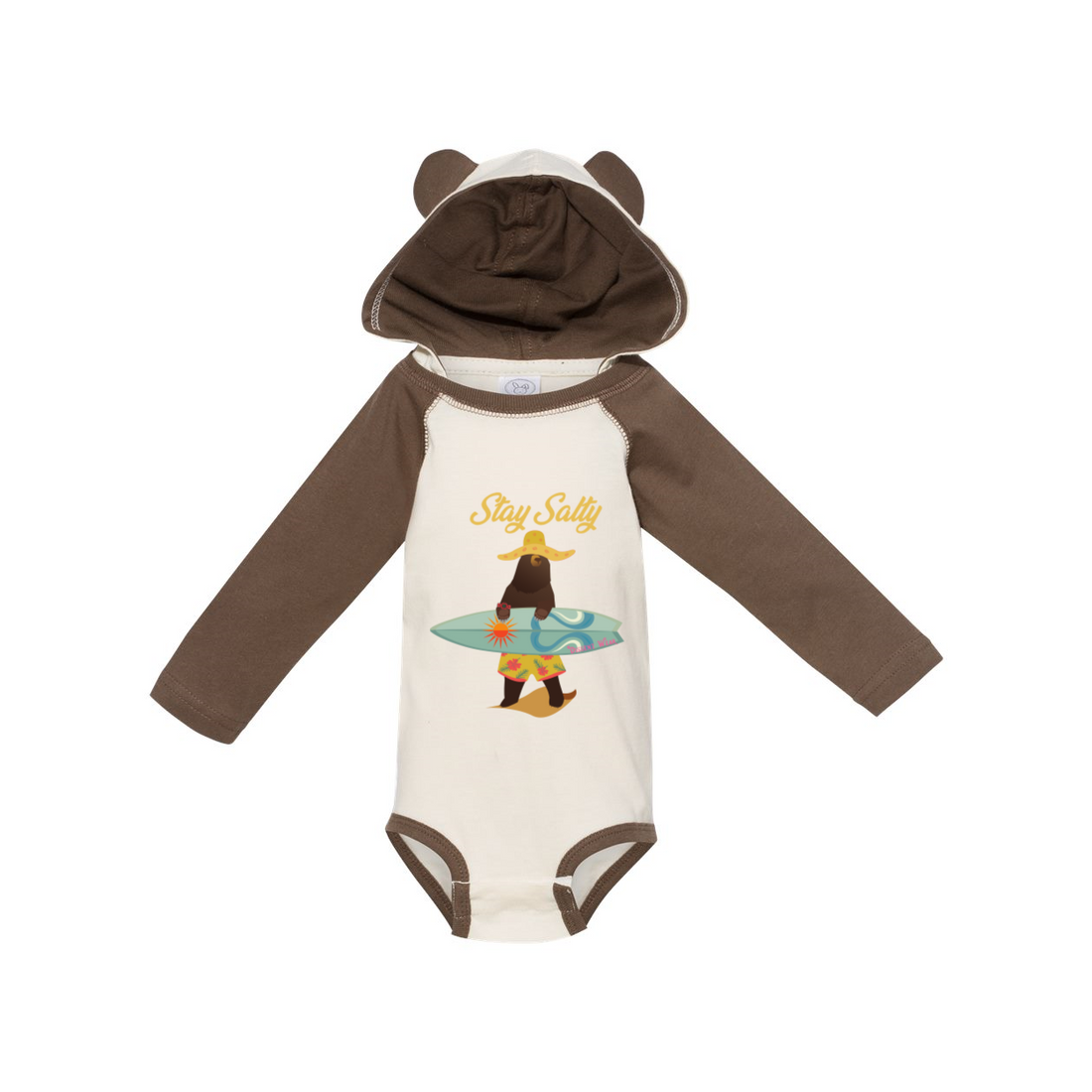 Salty Bear Hooded Infant Bodysuit with Ears