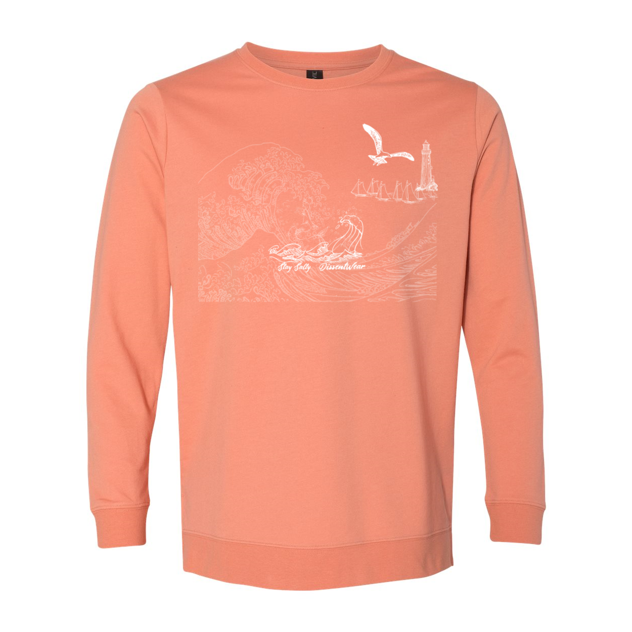 Vintage Sea Waves Illustration Long Sleeve Tee