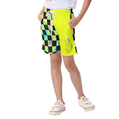 Boys Swim Shorts Swim Trunks Neon Yellow Tie Dye Checker Trendy