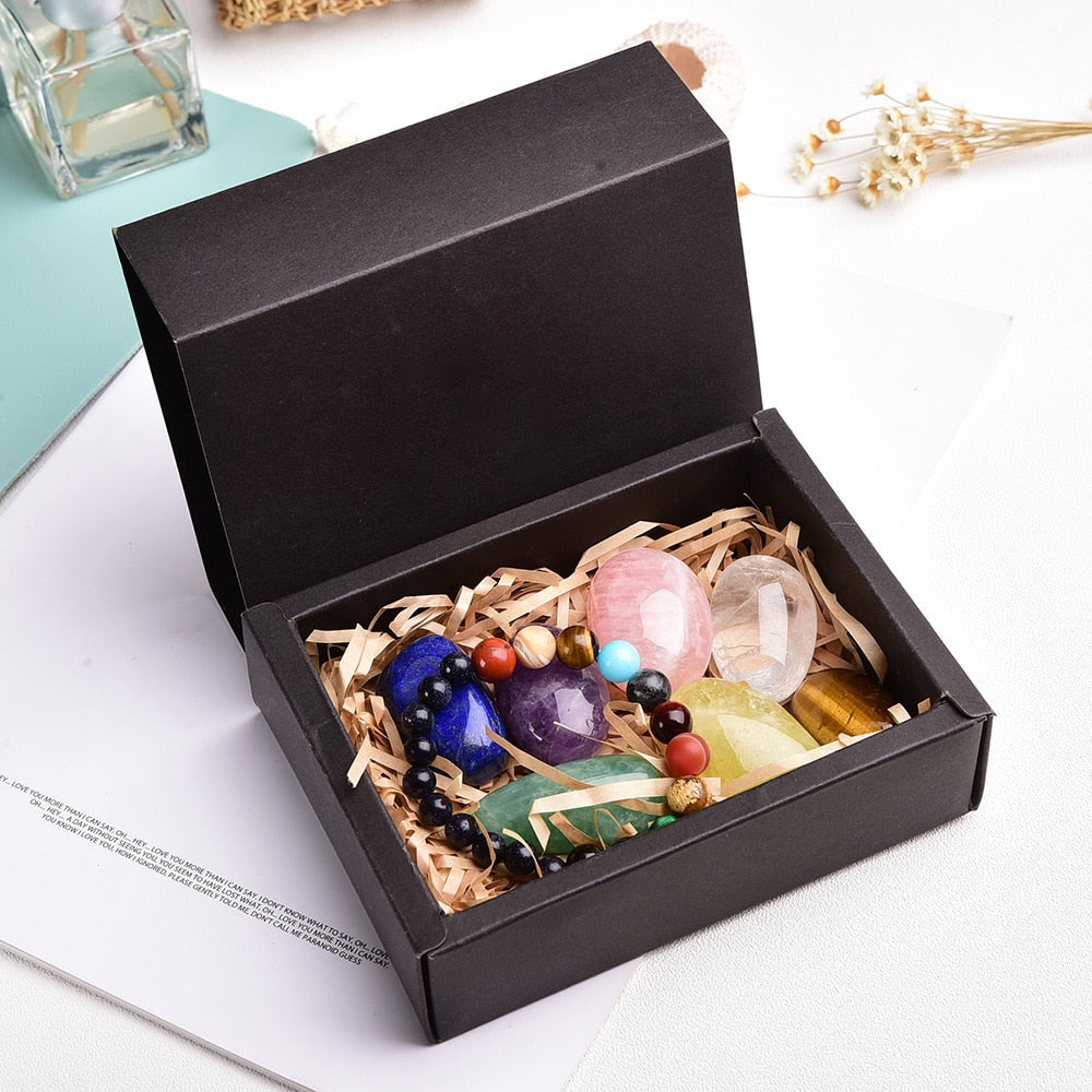 NATURAL CRYSTAL CHAKRA  STONE GIFT BOX SET