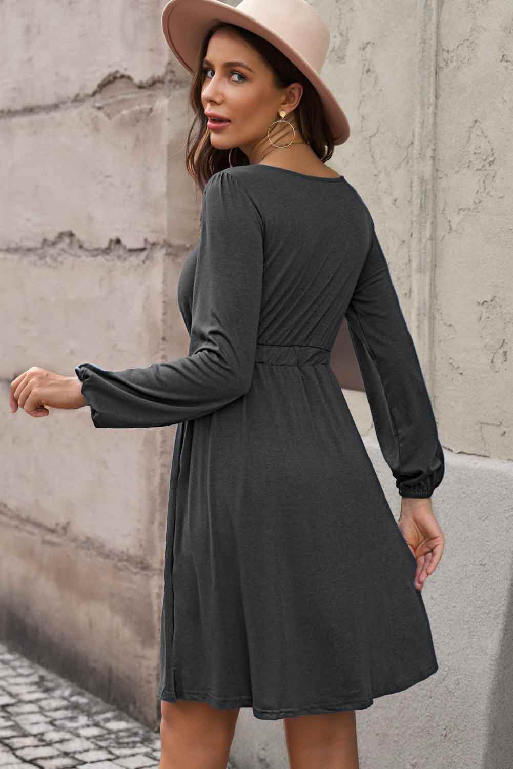 Scoop Neck Empire Waist Long Sleeve Mini Dress