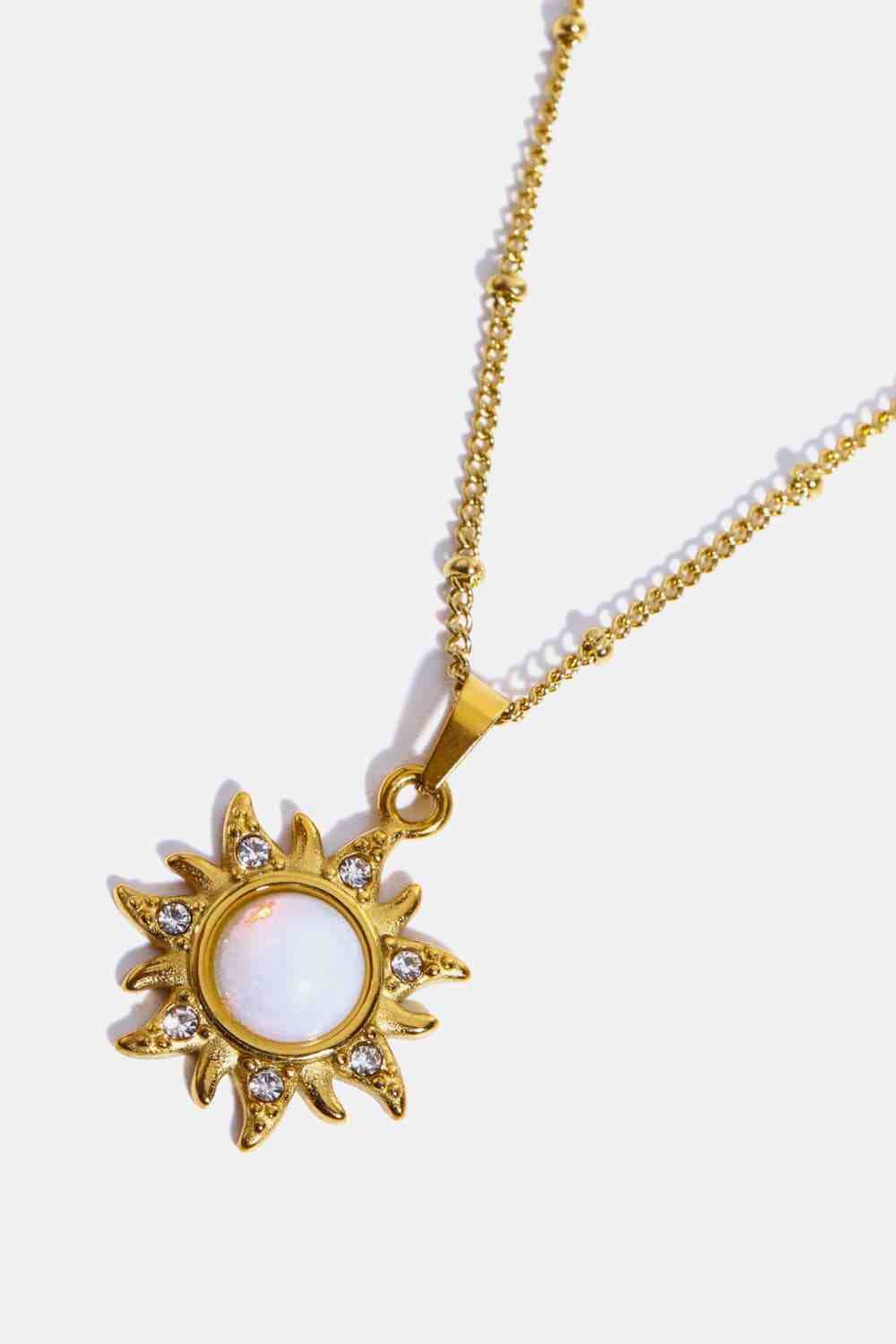 Opal Sun Pendant Stainless Steel Necklace