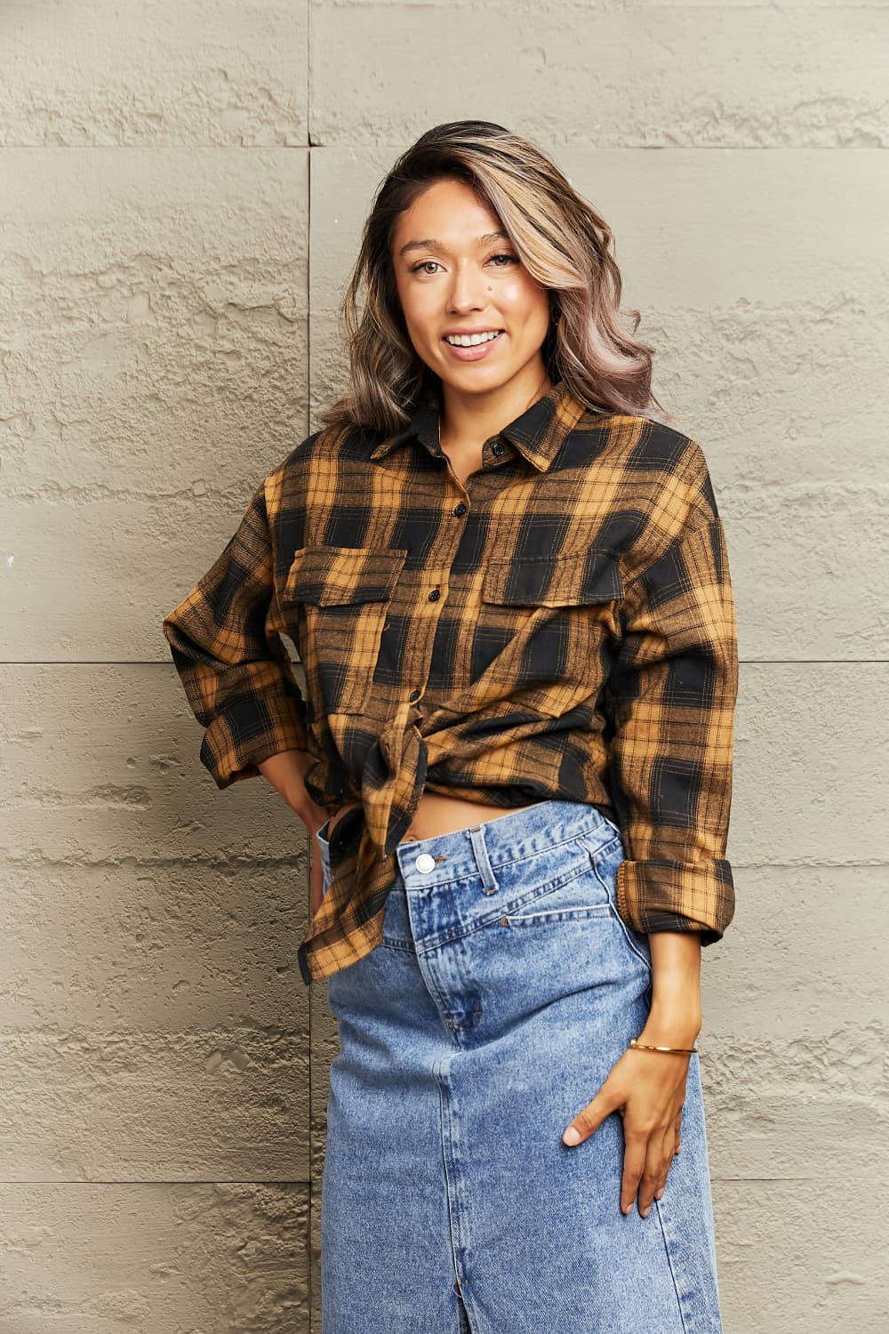 Plaid Dropped Shoulder Shirt