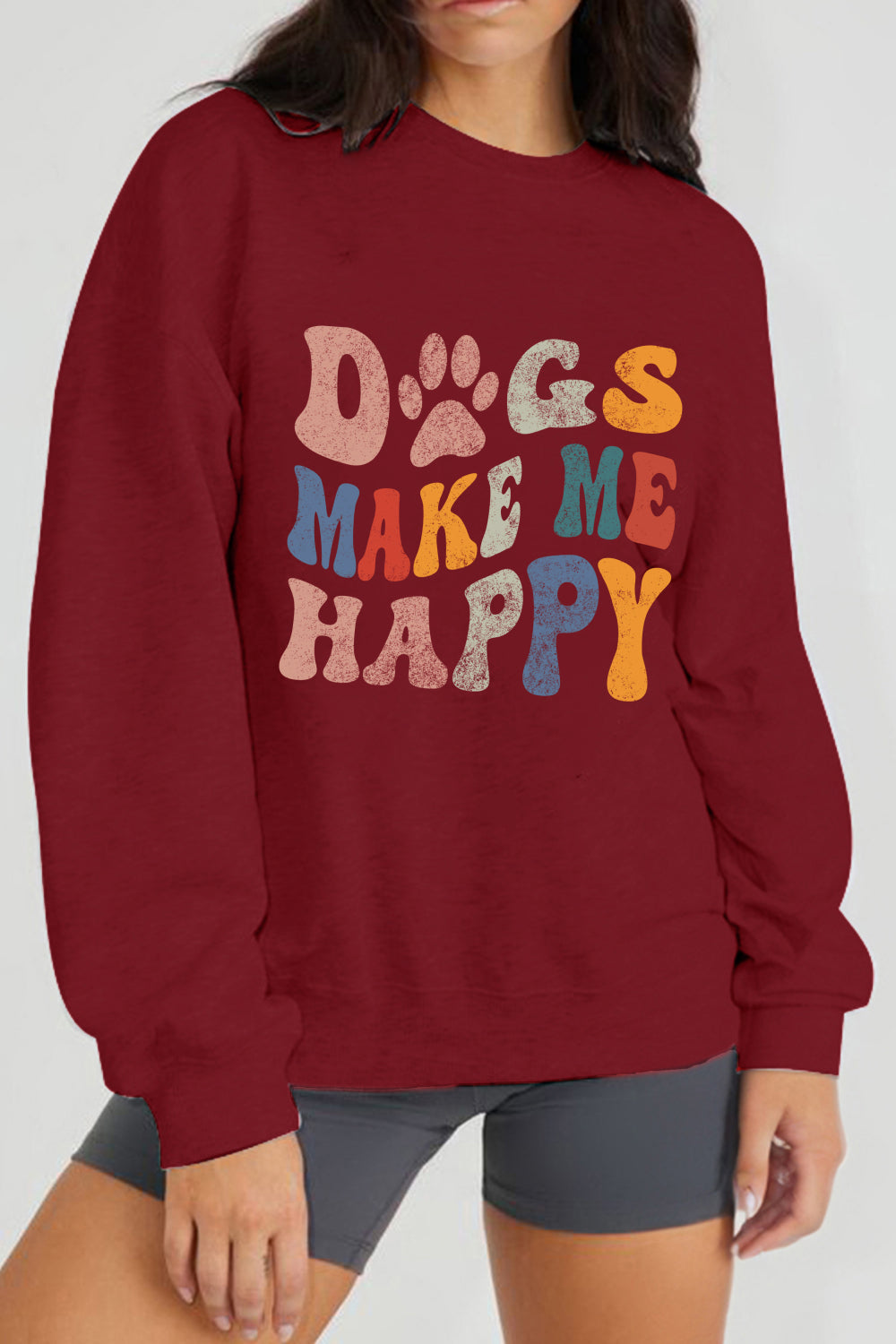 Simply Love Simply Love Full Size DOGS MAKE ME HAPPY Graphic Sweatshirt