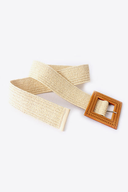 Square Buckle Elastic Braid Belt