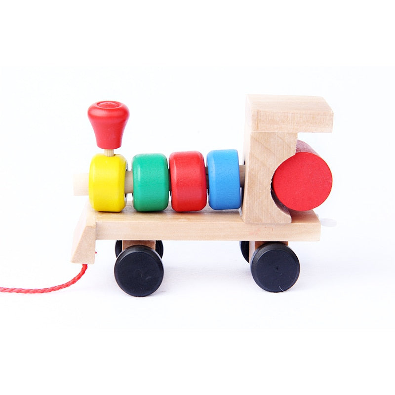 Montessori Toys Educational Wooden Toys for Children Early Learning Geometric Shapes Train Sets Three Tractor Carriage OT GRASP