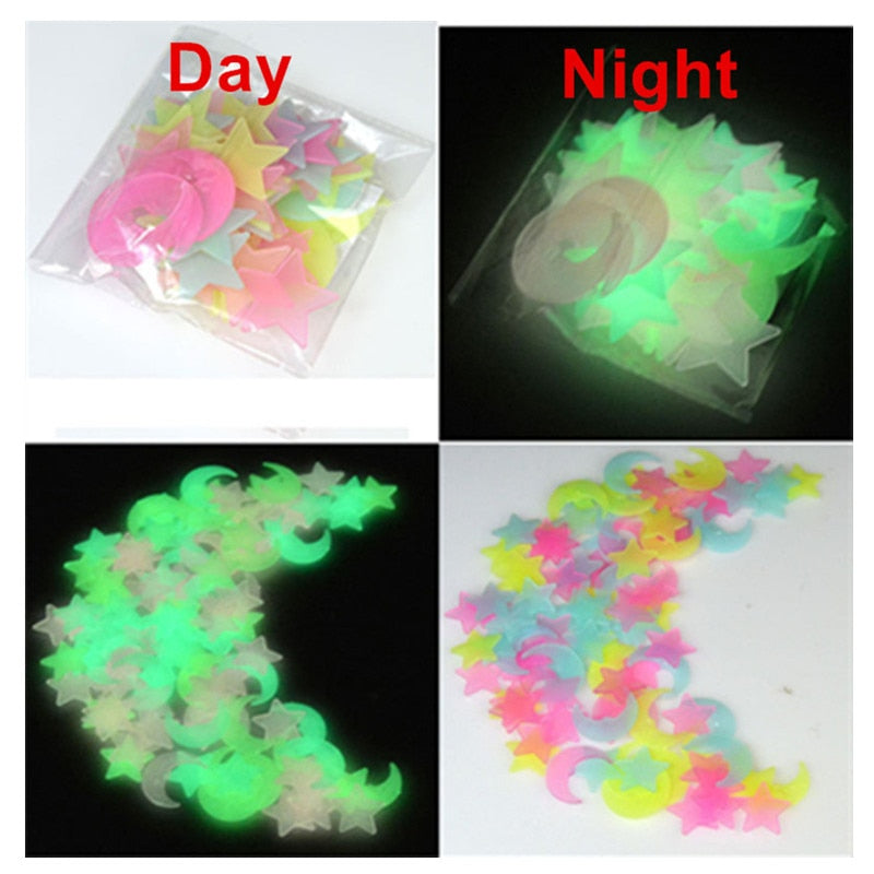 Retro Glow in the dark moon and star set for kids bedroom